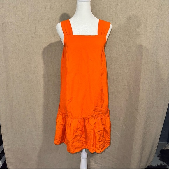 LOFT Linen Blend Orange Square Neck Flounce Tierred Dress Small - Picture 1 of 4
